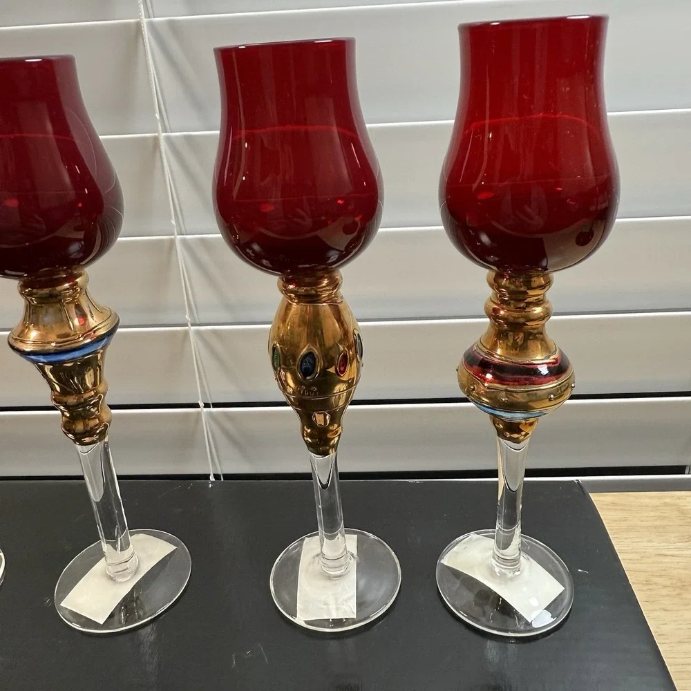 4 Vtg Bombay Company Romanov Ruby Gold Long Stem Cordial‎ Glasses New  7